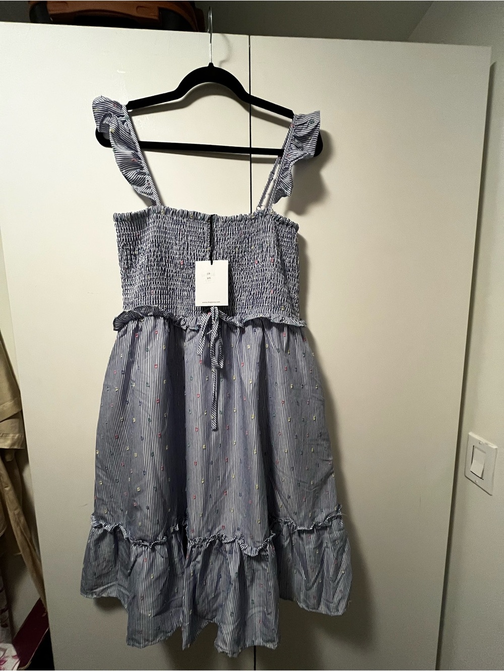 NWT Smocked Blue Women’s Dress with Ruffled Straps